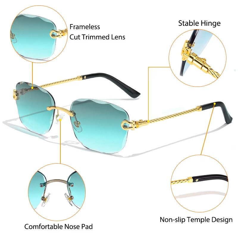 VizioX Lunettes de Soleil Rétro Sans Monture - Homme & Femme - UV400 - Verres Dégradés Taillés